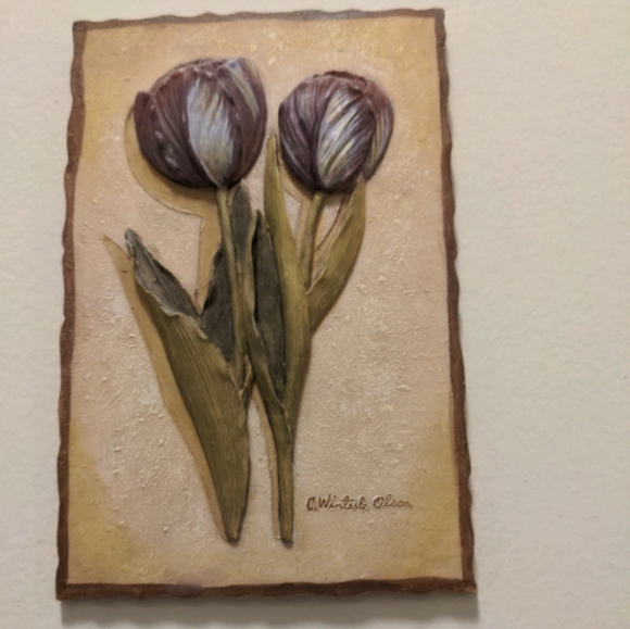 Set of 4 ceramic floral wall decor hanging - Picture 3 of 5